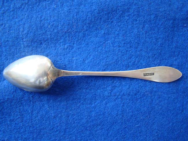 An American coin silver teaspoon by James Ward of Hartford, CT., circa 1798